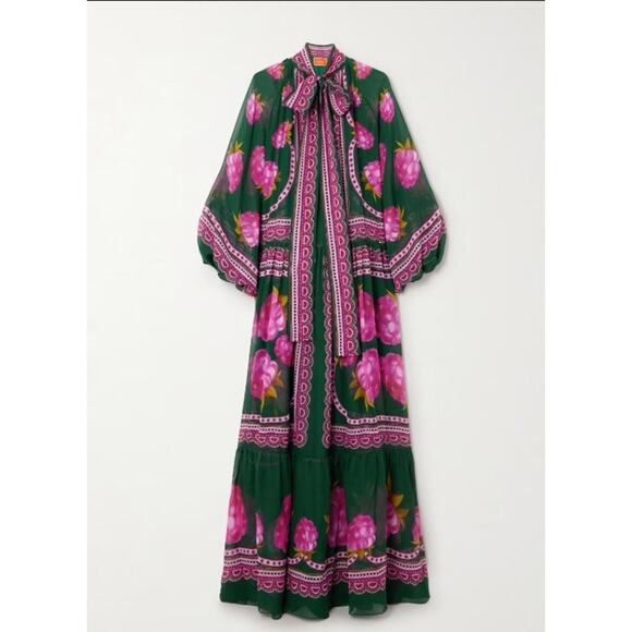 LA DOUBLEJ Sz L Large Athena Dress Silk Maxi Pink Green - Picture 13 of 14